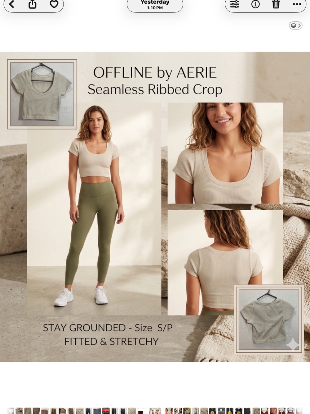 OFFLINE by Aerie Seamed Ribbed Crop Top in Neutral Beige—small